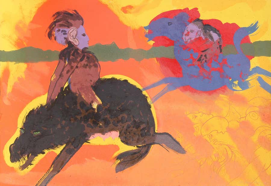 Riders, Surrealist Lithograph by Robert Beauchamp