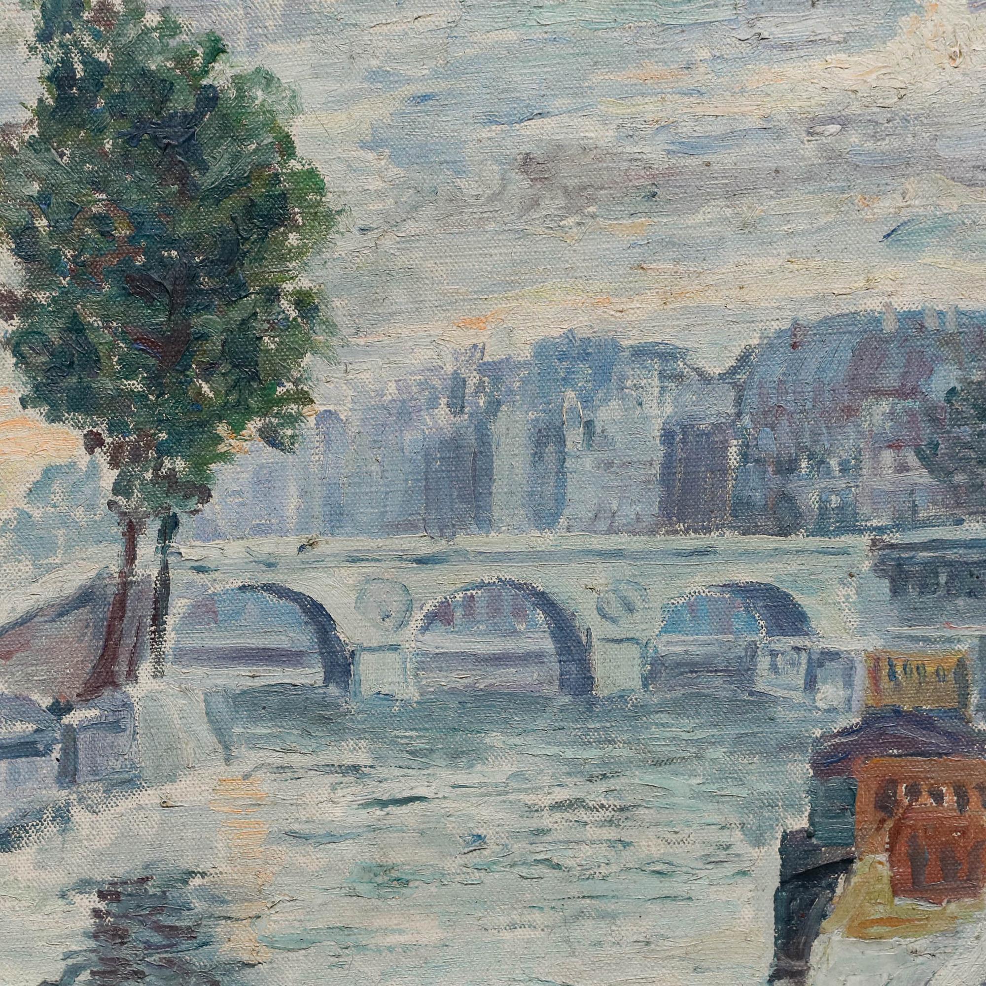Robert Benard (1908-1996) - Mid 20th Century Oil, A Bridge, Saint Michel, Paris For Sale 3
