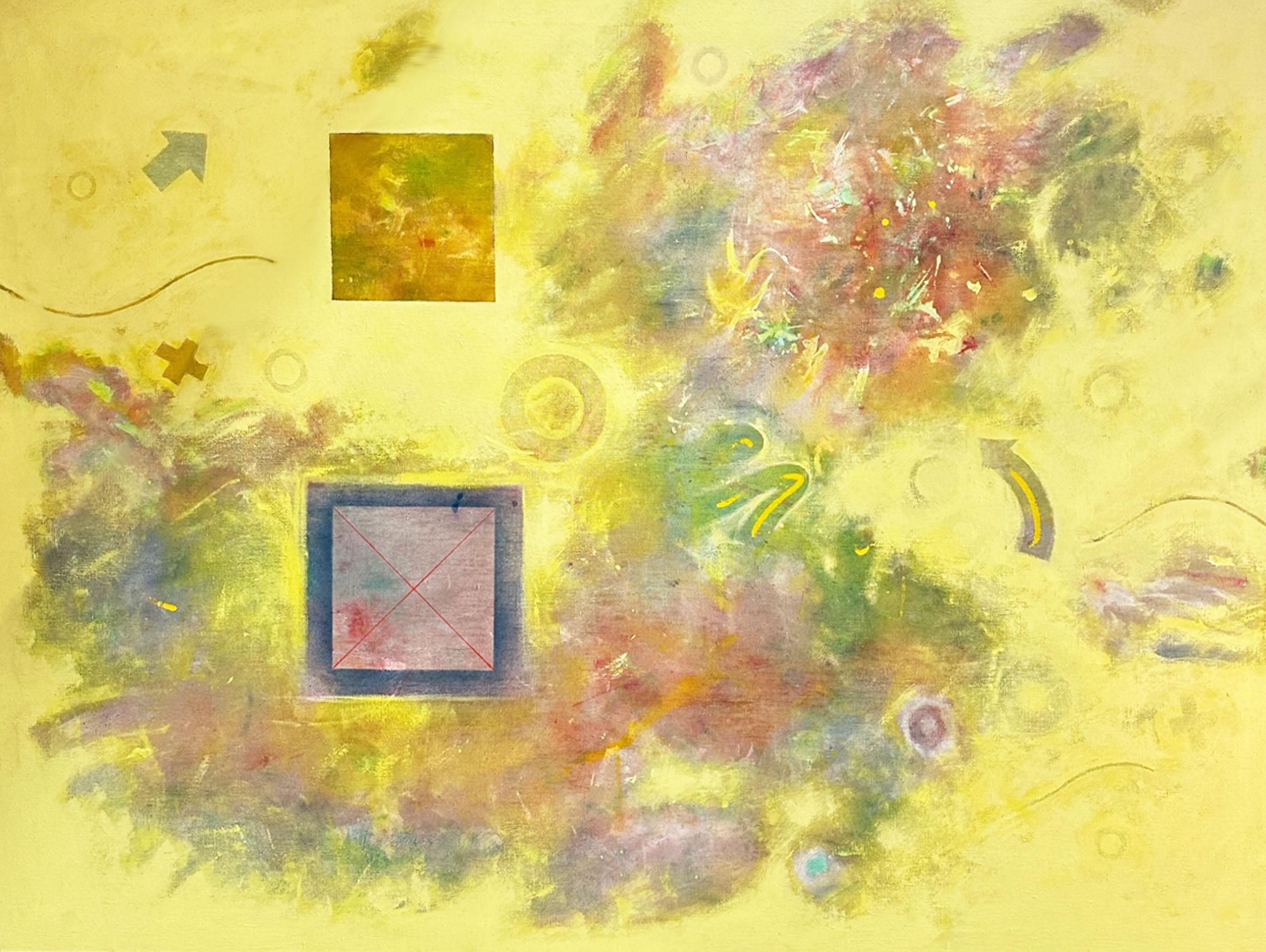 Ein Gemälde des amerikanischen Künstlers Robert Berkshire (1932-2010) von 1974 in Öl auf Leinwand. Dieses überwiegend gelbe Werk mit dem Titel 