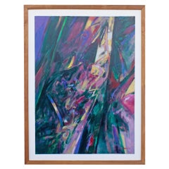 Pintura abstracta al óleo sobre lienzo firmada por Robert The