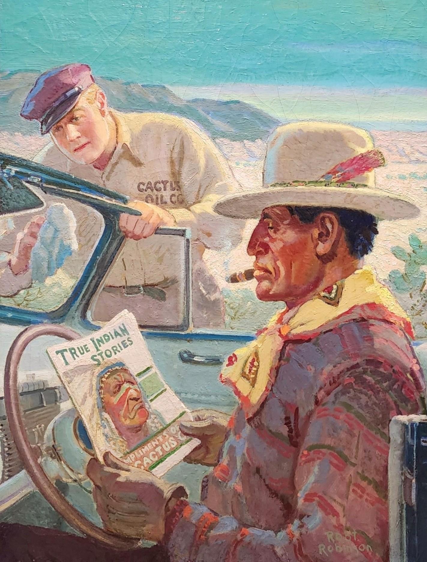 Historias verdaderas de indios, Motor Magazine 1939, Saturday Evening Post, Native American - Painting de Robert Bernard Robinson