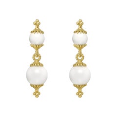 Robert Bielka 18 Karat Yellow Gold and White Coral Double Drop Earrings