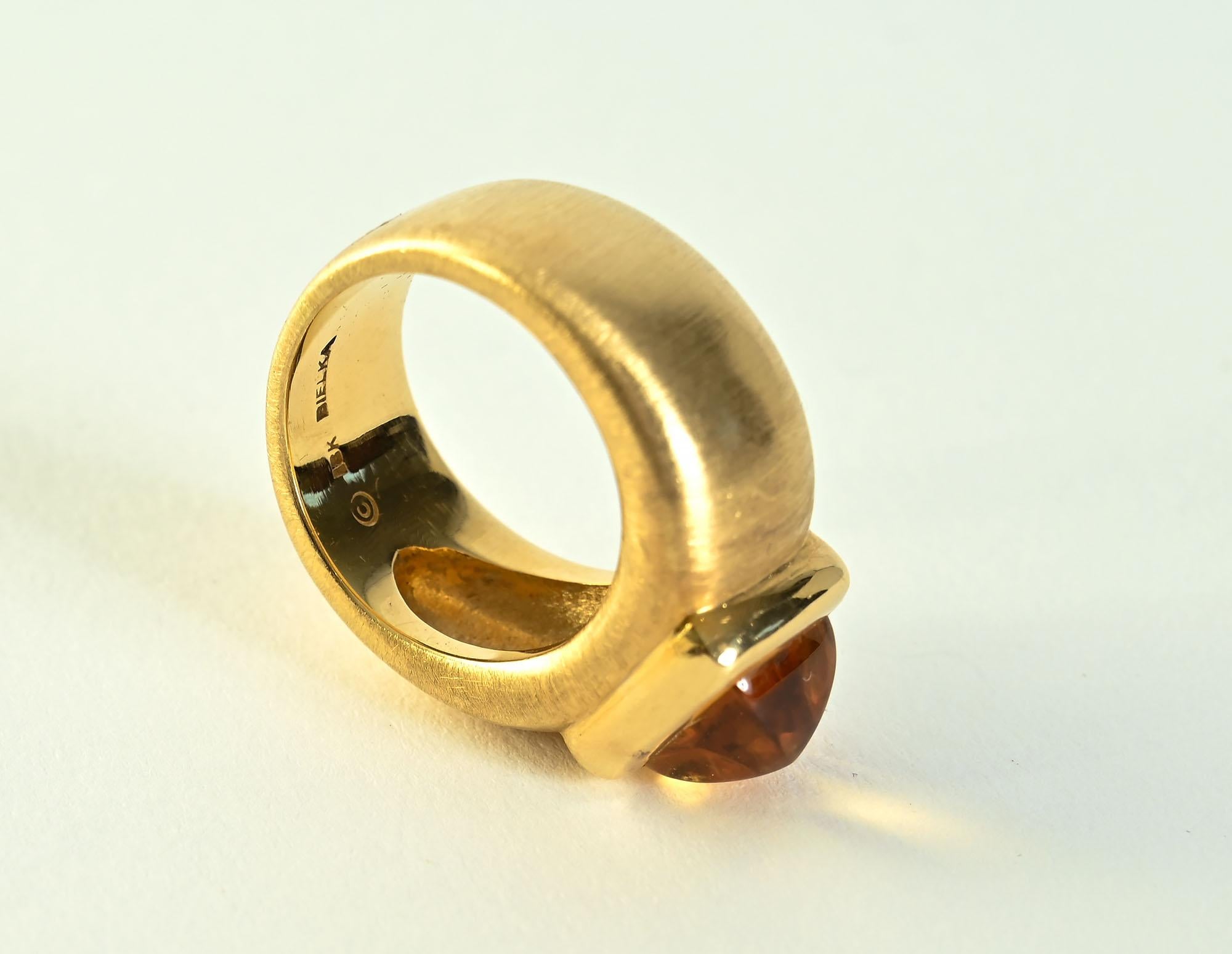 Contemporary Robert Bielka Citrine and Gold Ring