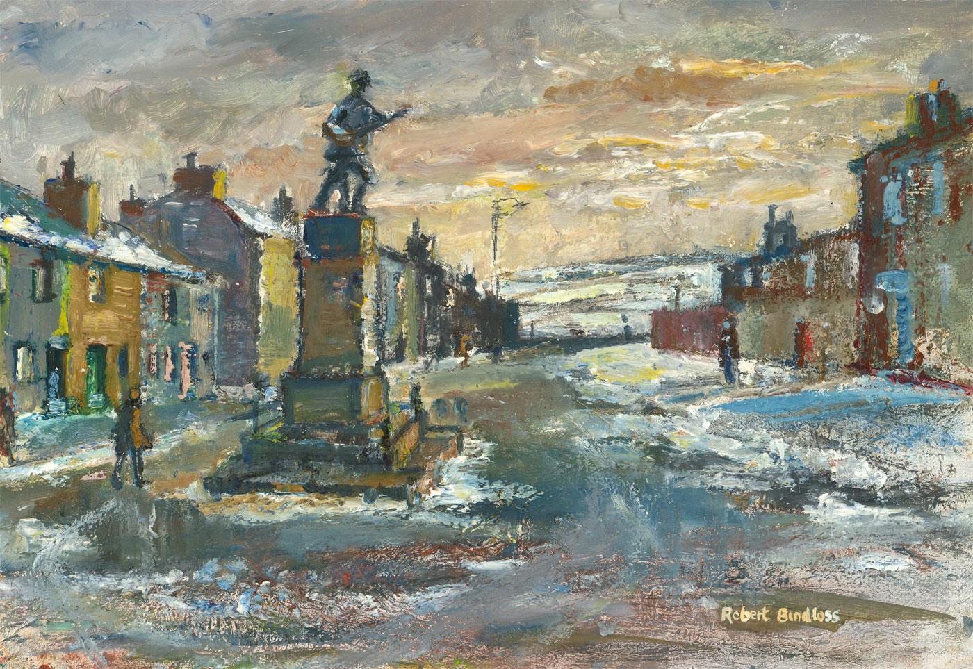 Robert Bindloss (nato nel 1939) - Olio del XX secolo, Inverno sulla strada 2