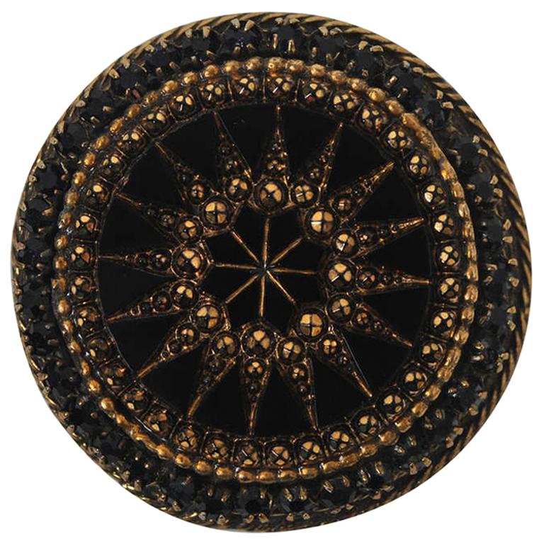 Robert Black Glass and Gold Metal Brooch by Robert For Sale