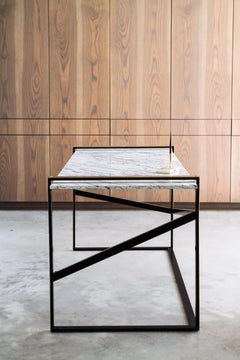 Robert Blackened Steel and Marble Desk with Brass Accents