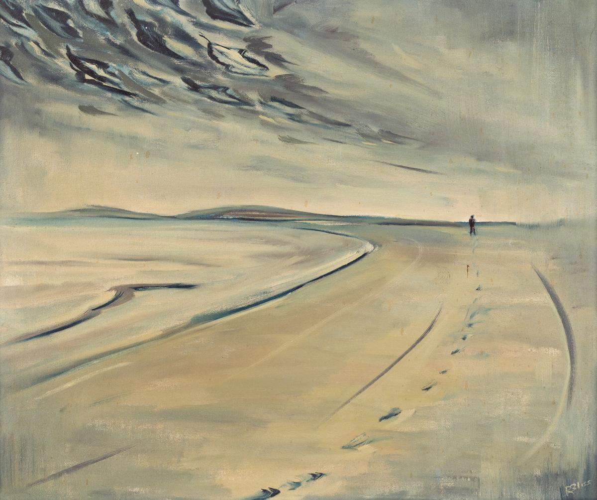 Figura solitaria en una playa - Art de Robert Bliss