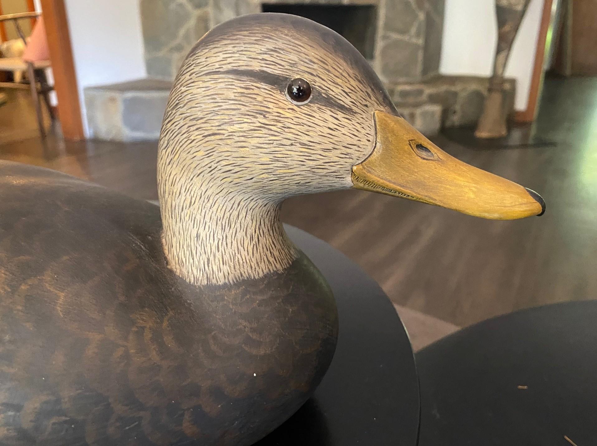 Folk Art Robert Bob Kerr Signed Smith Falls Ontario Hand Carved Wood Duck Decoy For Sale