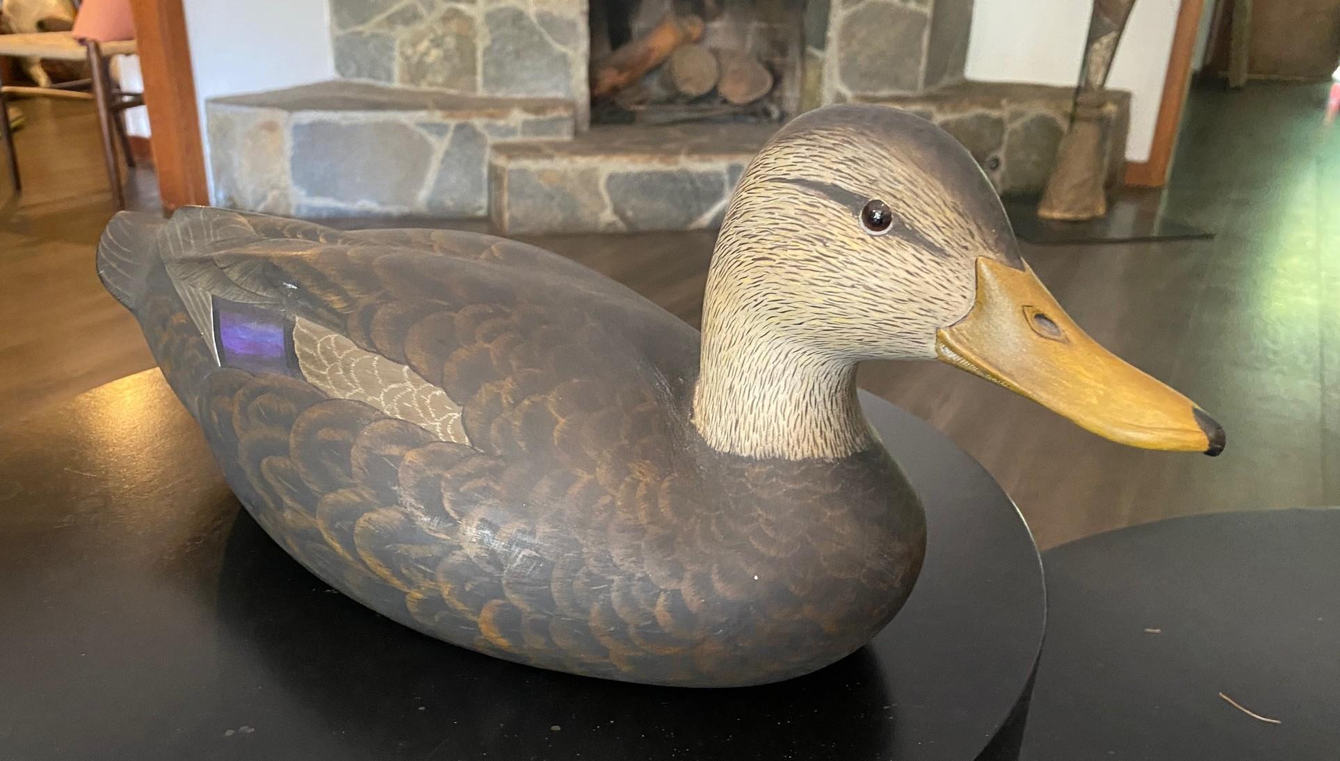 Hand-Carved Robert Bob Kerr Signed Smith Falls Ontario Hand Carved Wood Duck Decoy For Sale