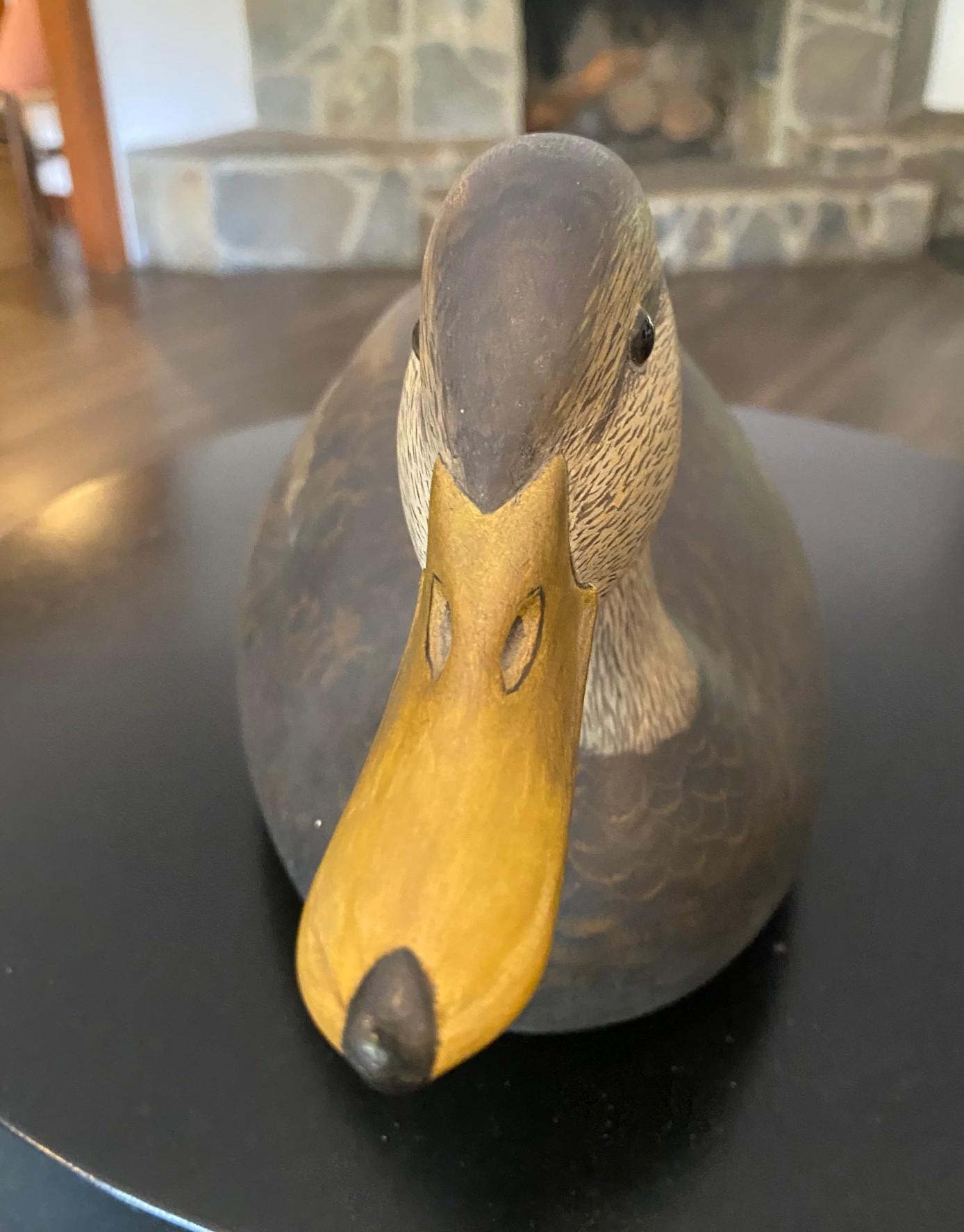 Robert Bob Kerr Signed Smith Falls Ontario Hand Carved Wood Duck Decoy In Good Condition For Sale In Studio City, CA