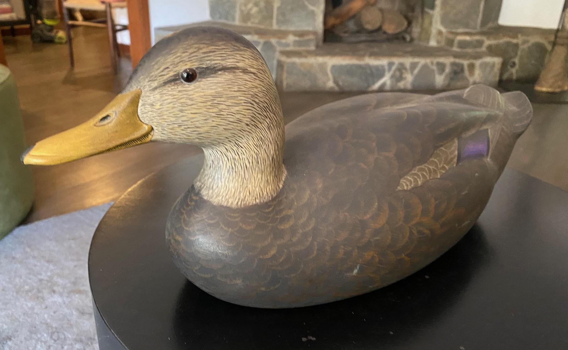 20th Century Robert Bob Kerr Signed Smith Falls Ontario Hand Carved Wood Duck Decoy For Sale