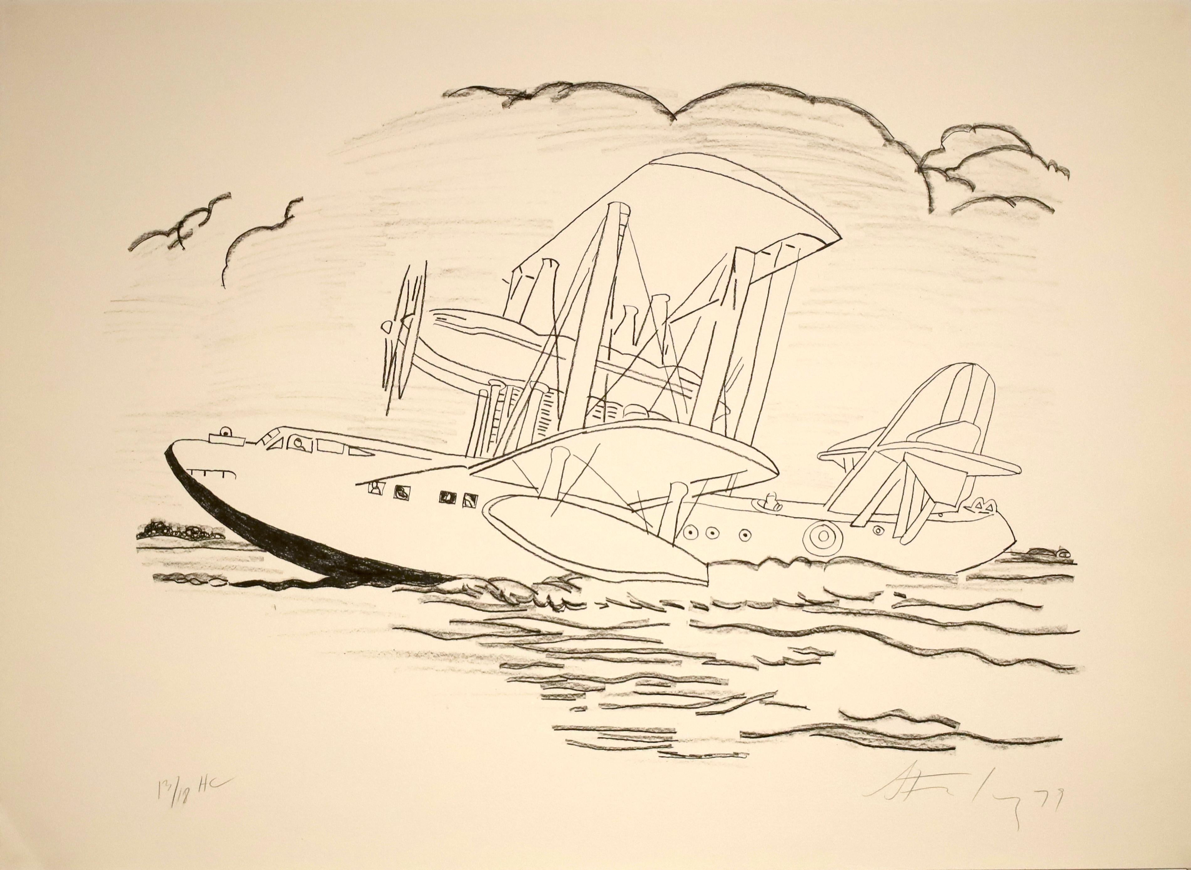 Robert Bob Stanley Print - "A VERY LARGE FLYING BOAT TAKING OFF"