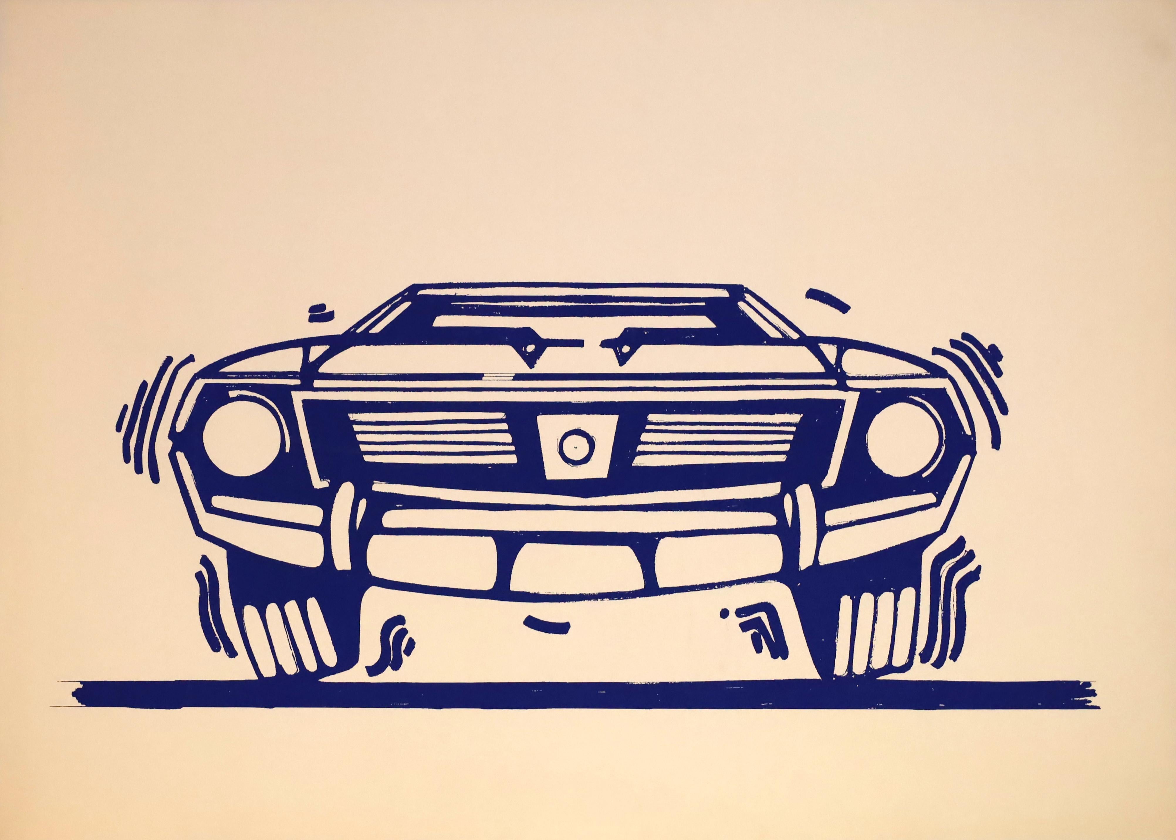 Robert Bob Stanley Print – „LARGE BLUE CAR“