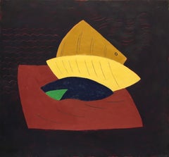 'Natura morta astratta di pesci' di Robert Bonaparte, Acrilico su lino