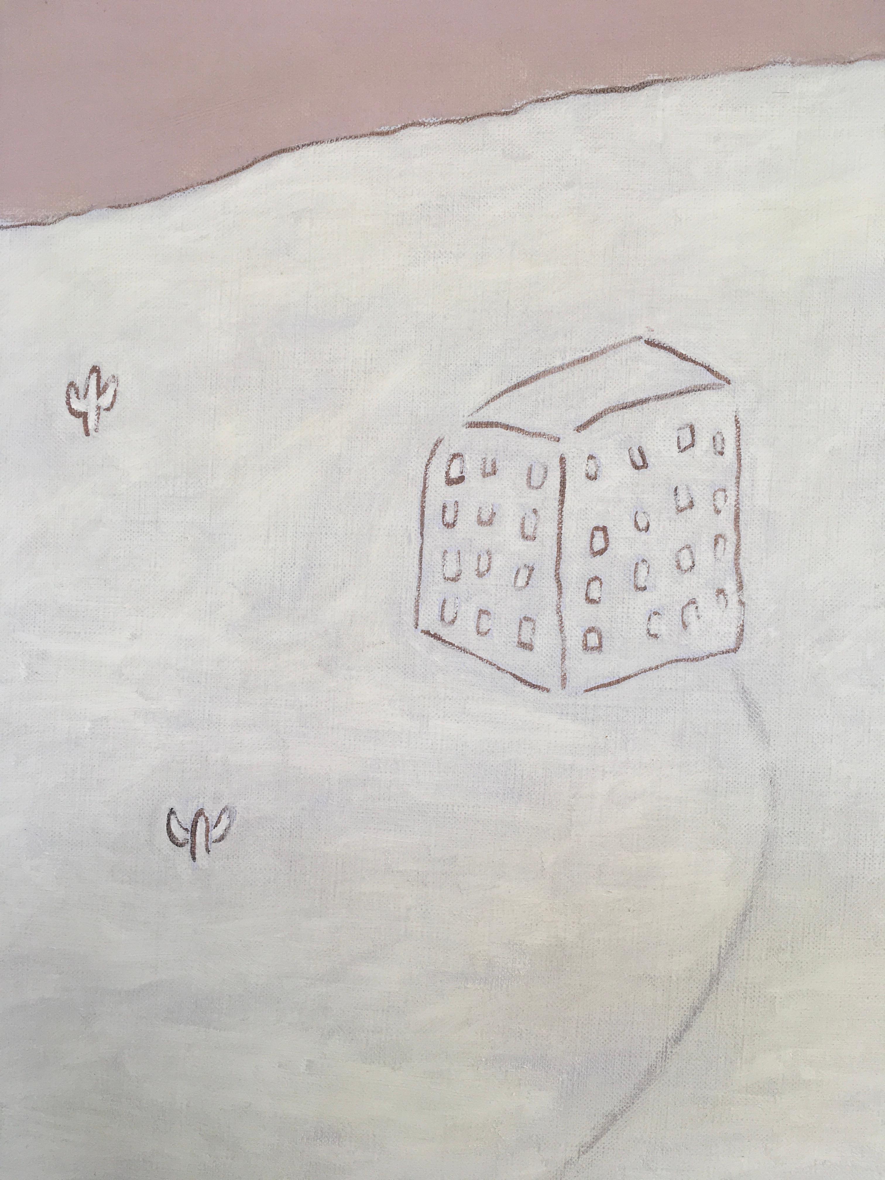 'Building and Beehives', By Robert Bonaparte, Oil on Linen - Beige Abstract Painting by Robert Bonaparte 