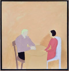 'Dinner Conversation', 26" x 25" Framed Oil Painting By Robert Bonaparte