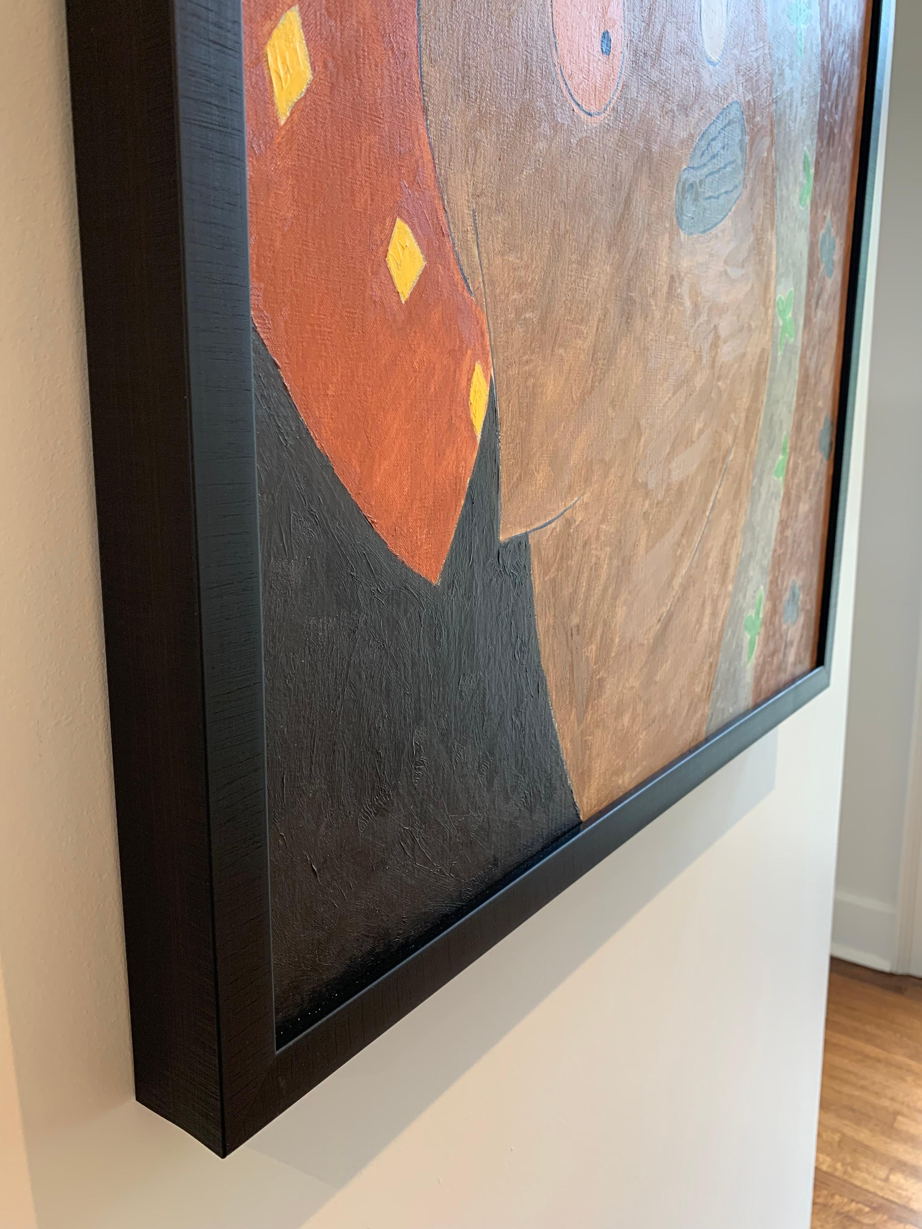 Este óleo abstracto sobre lienzo enmarcado, de 34