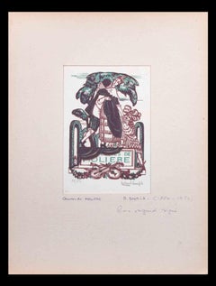 Amoureux de Molière - Woodcut Print By Robert Bonfils - Mid 20th Century