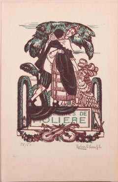 Vintage Amoureux de Molière - Woodcut Print By Robert Bonfils - Mid 20th Century