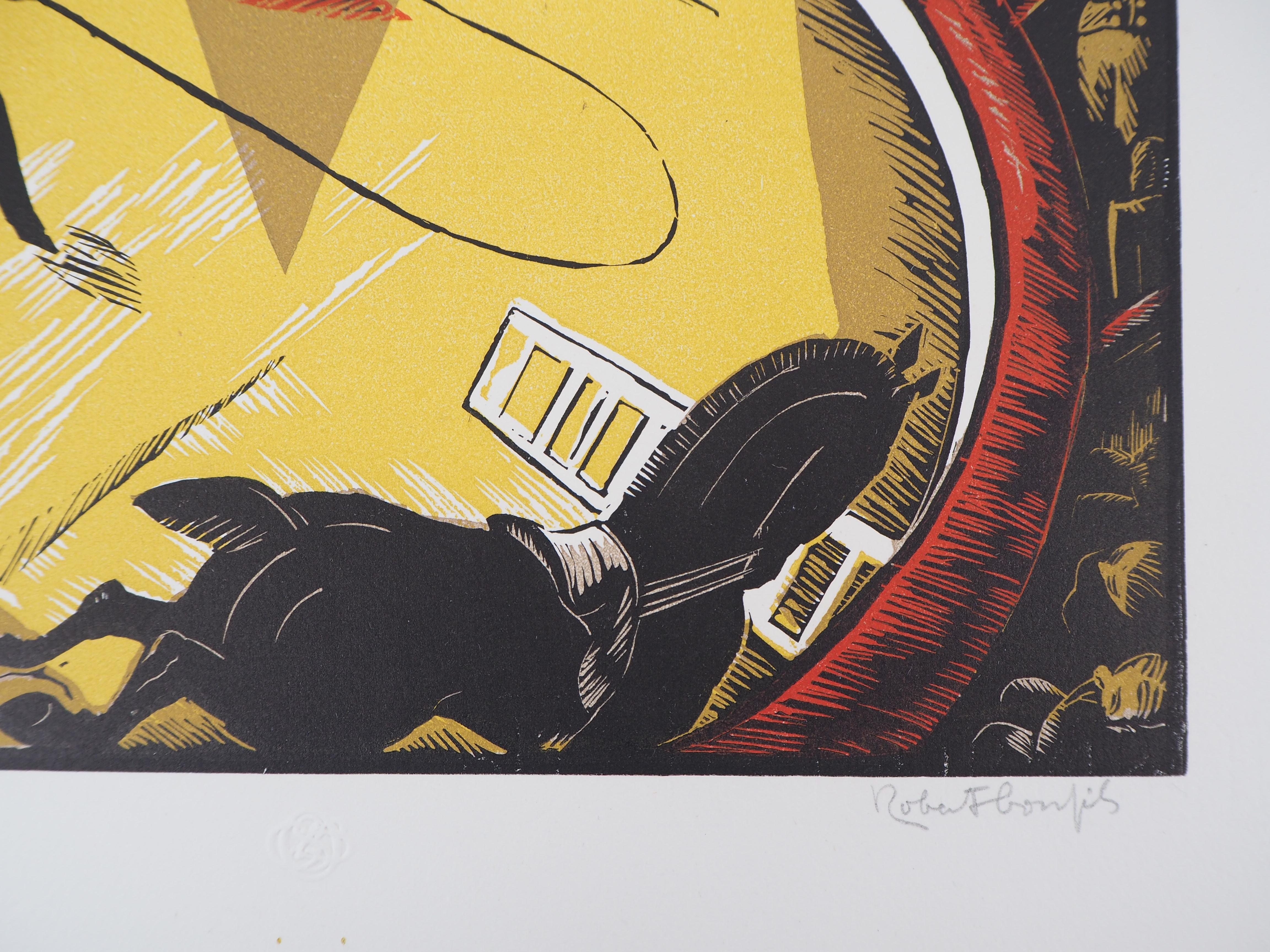 En el circo - Original wooodcut, Handsigned - Print de Robert Bonfils