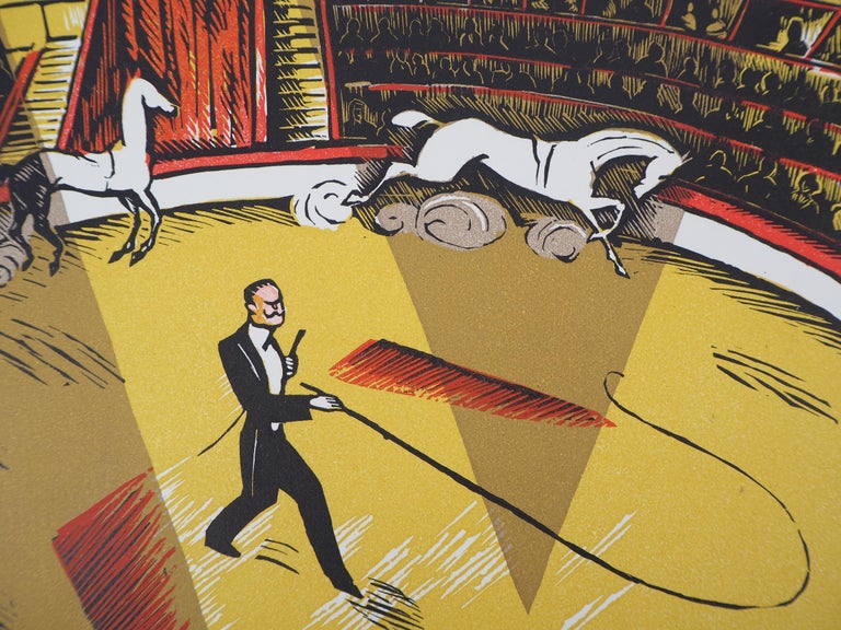 At the Circus - Original wooodcut, Handsigned - Brown Animal Print by Robert Bonfils
