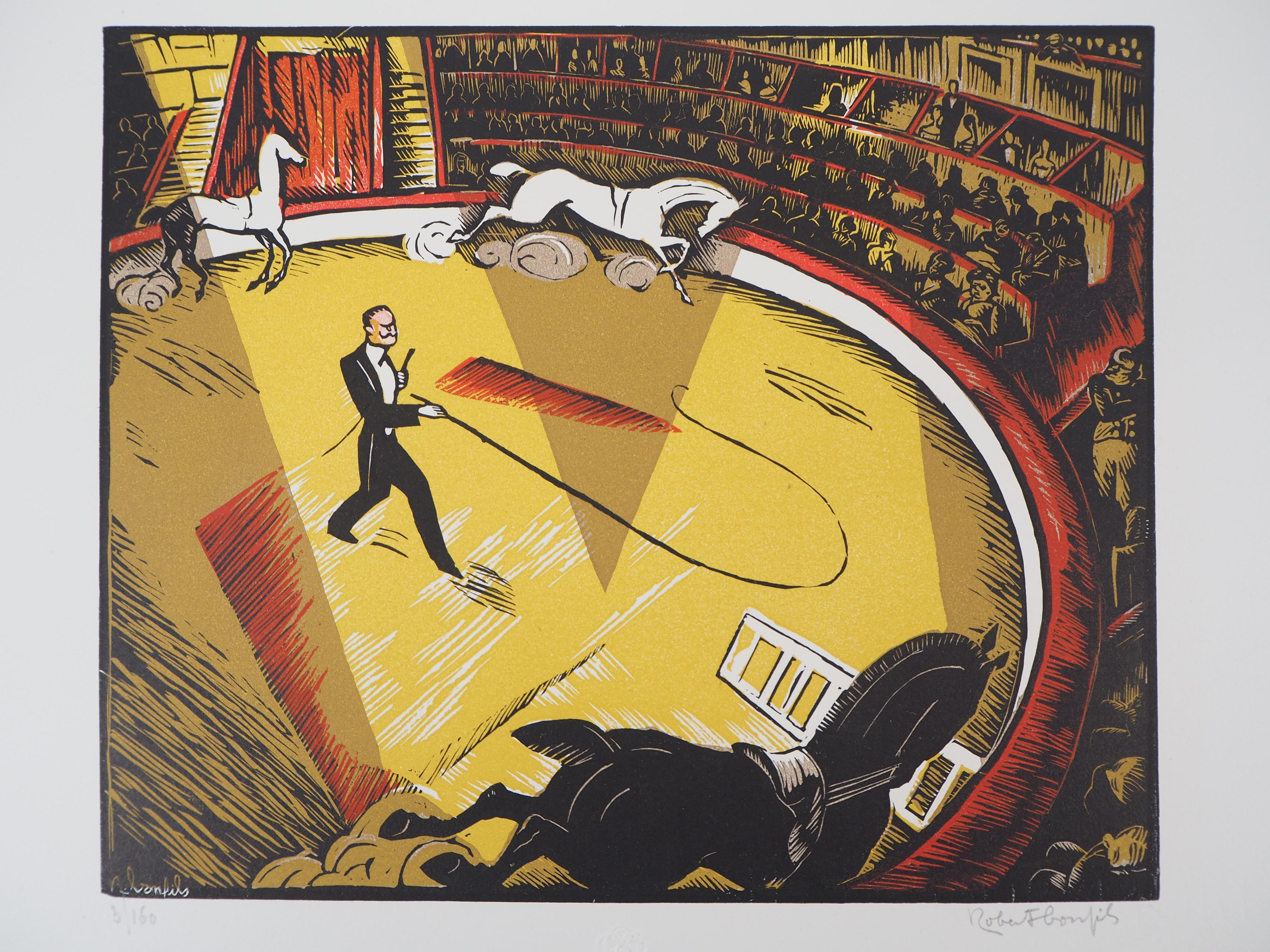 Robert Bonfils Animal Print – At the Circus – Original-Wollschnitt, handsigniert