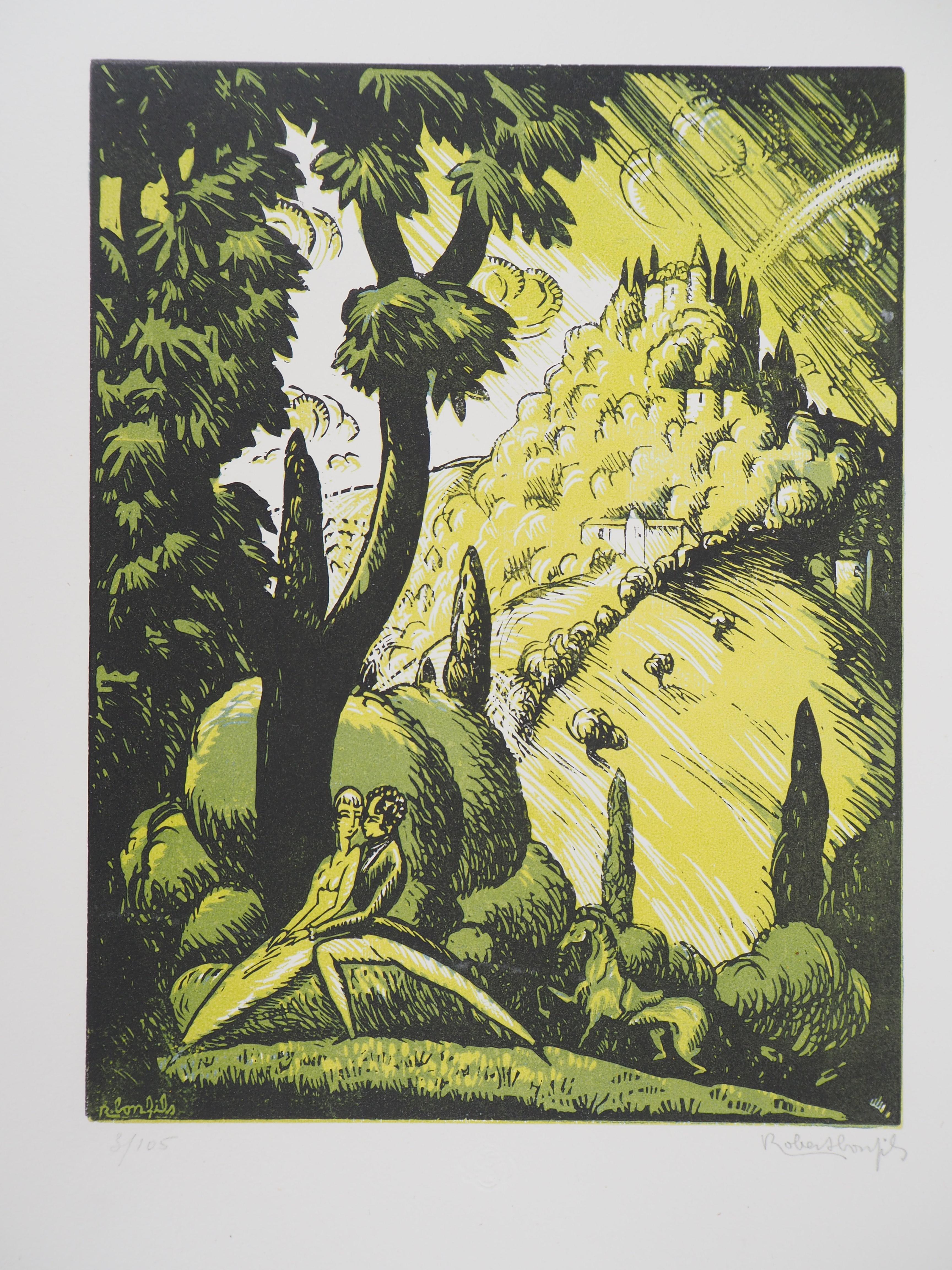 Animal Print de Robert Bonfils - El entrelazamiento del amante - Original wooodcut, Firmado a mano y numerado / 105