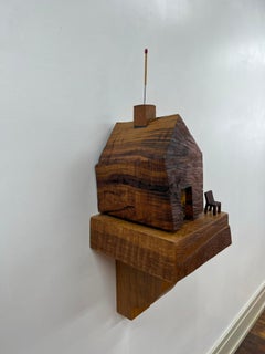 Conceptual House Sculpture Dark Wood Chair Brown Grain Door Match Unique