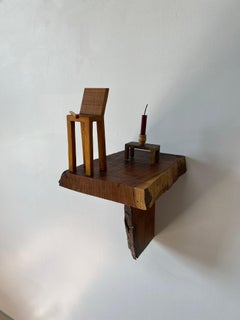 Conceptual House Sculpture Dark Wood Chair Brown Grain Thought