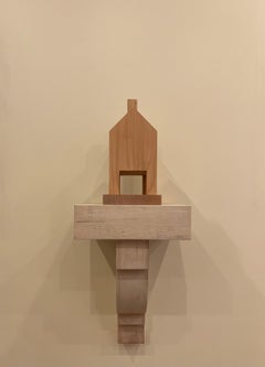 Conceptual House Shovel Wall Sculpture Wood Metal Tape Grey White Neutral Unique