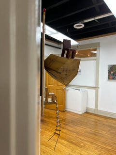 Conceptual House Wall Sculpture Wood Chair Ladder Dark Moody Match Brown Unique