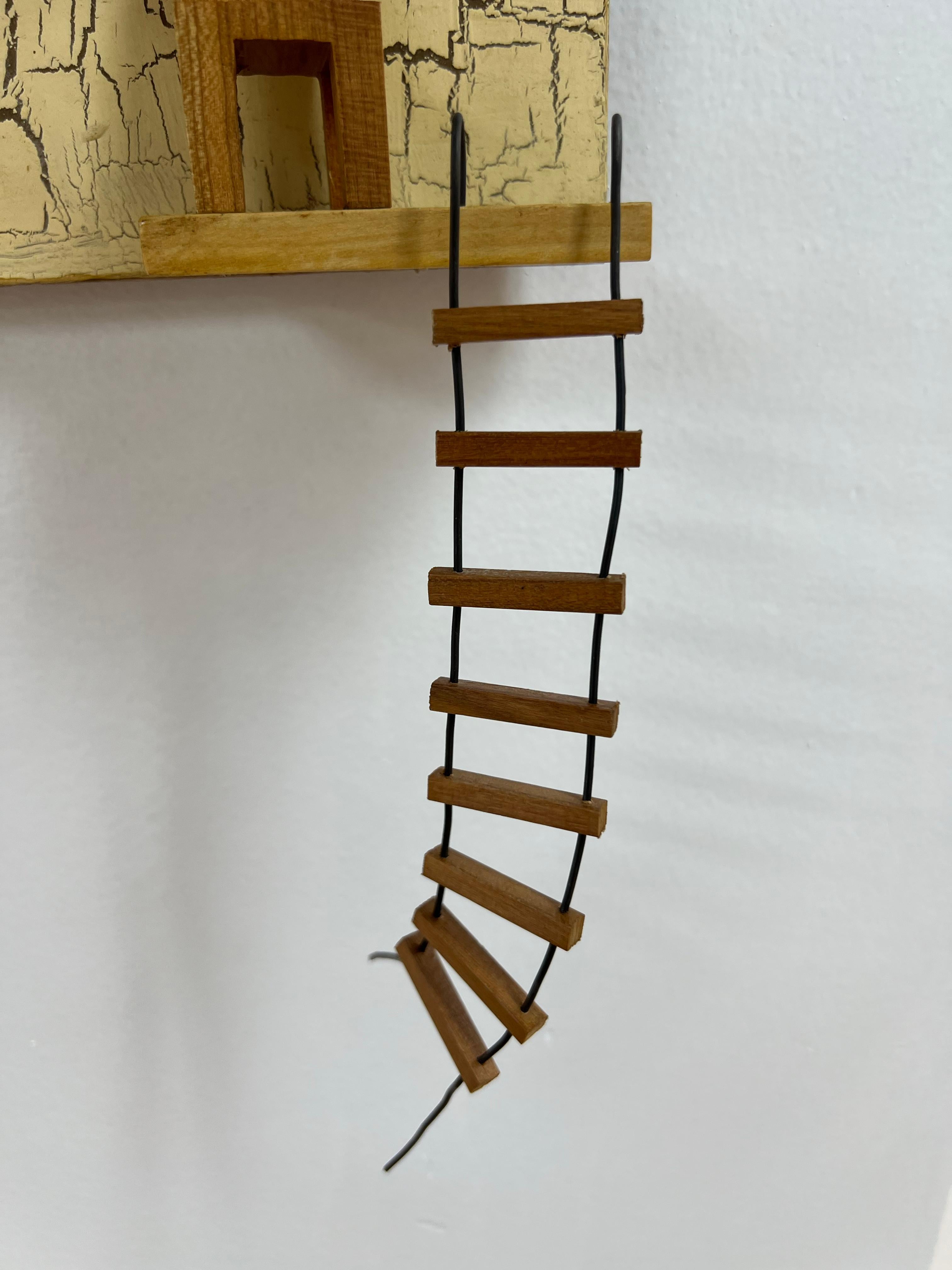 Conceptual House Wall Sculpture Wood Chair Ladder Dark Moody Match Brown Unique  For Sale 5