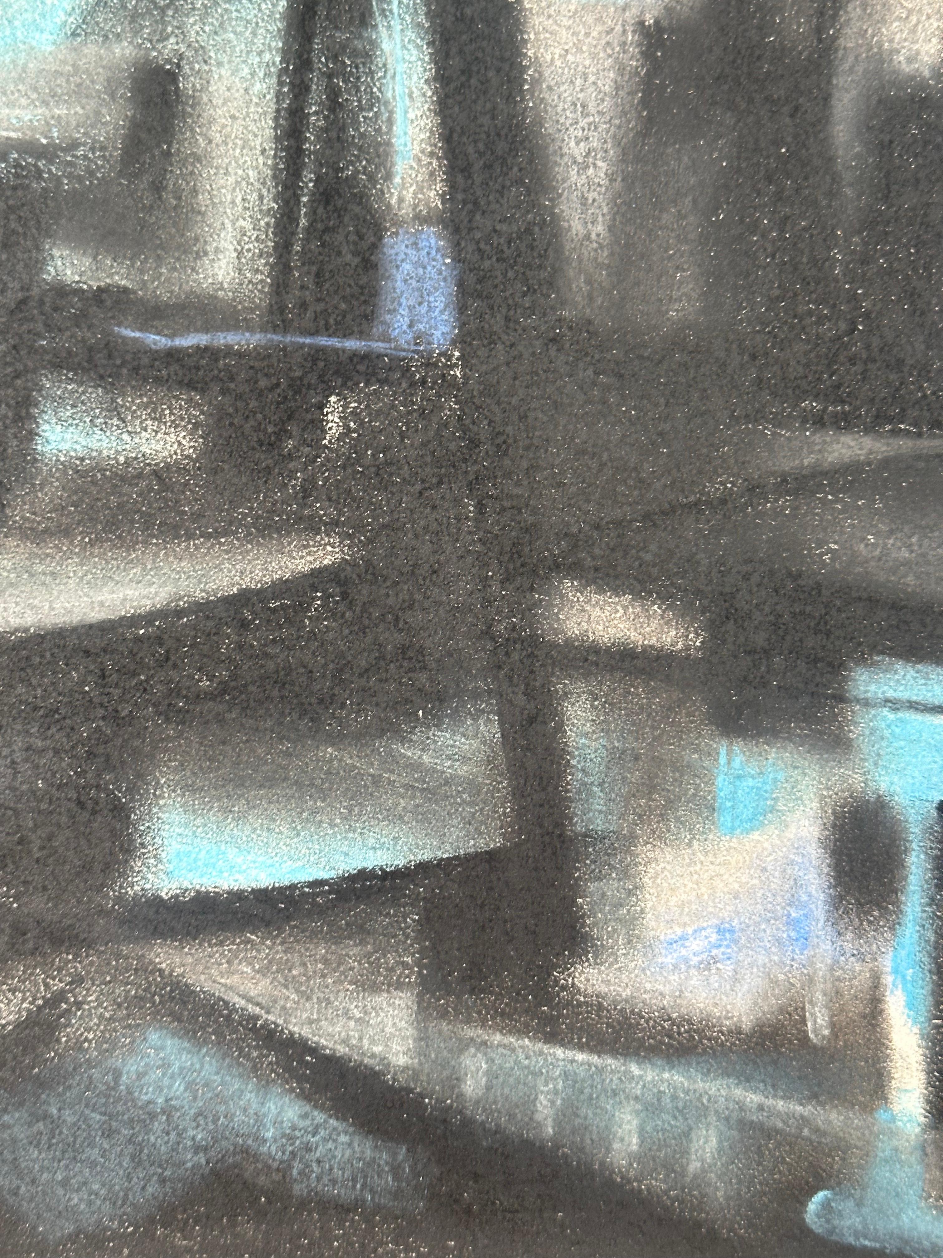 Abstrakt-expressionistische industrielle Flusslandschaft (kubanisch-amerikanischer Künstler) (Schwarz), Abstract Painting, von Robert Borgatta