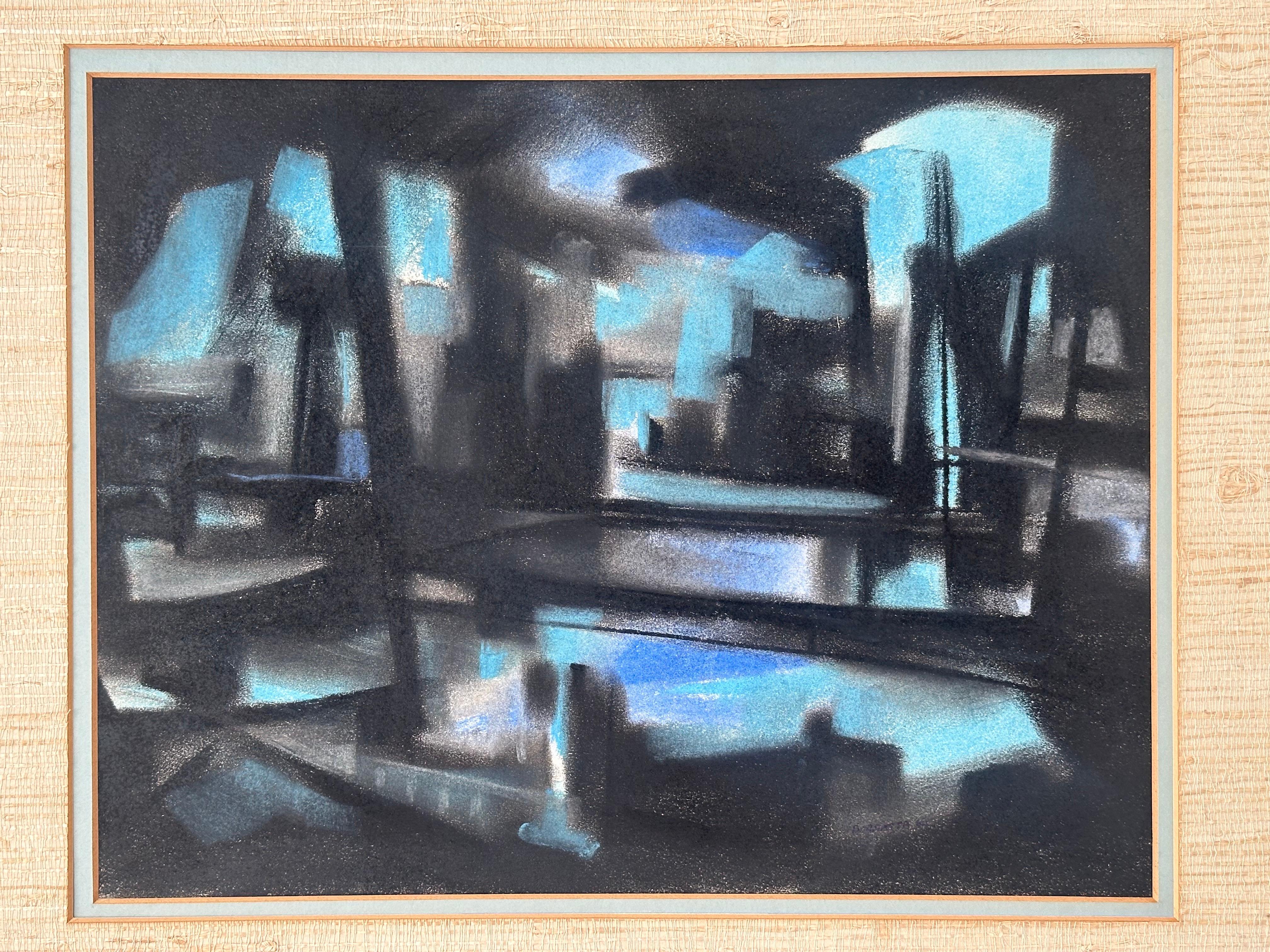 Abstract Expressionist Industrial River Landscape (Cuban American artist)