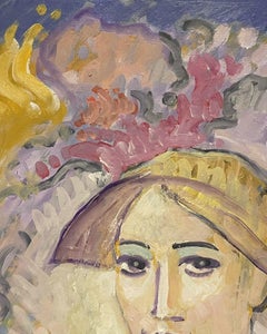 Robert Bouille French Modernist Portrait of a Country Lady Oil Painting