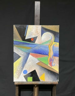 ROBERT BOUILLE (1926-2021) ABSTRACT FRENCH OIL - GEOMETRIC CONSTRUCTION