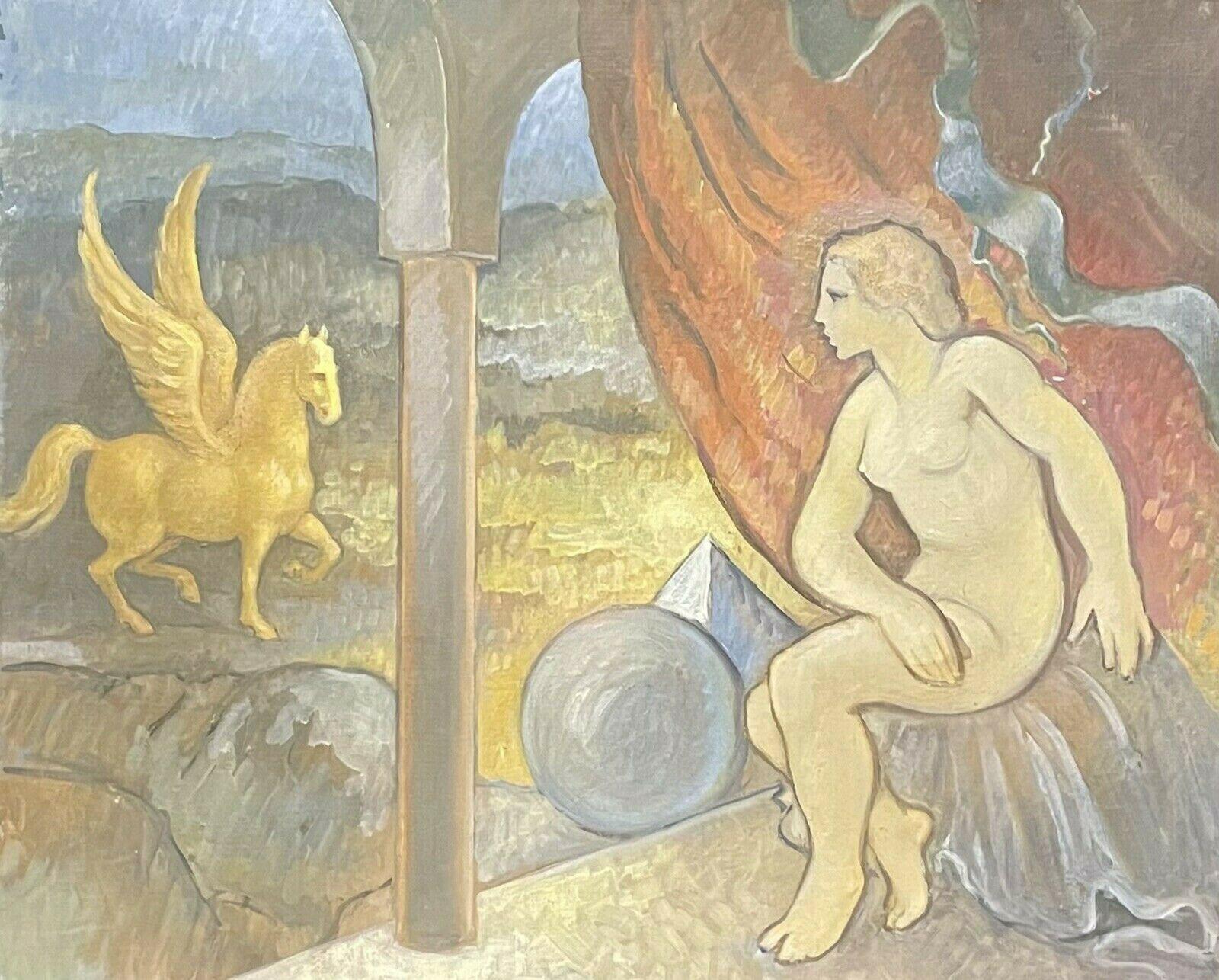Robert Bouille Abstract Painting - ROBERT BOUILLE (1926-2021) LARGE FRENCH MYTHOLOGICAL OIL - PEGASUS & ATHENA
