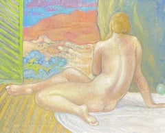 ROBERT BOUILLE (1926-2021) GRANDE OLIO FRANCESE - NUDO CLASSICO ALLA FINESTRA IN PROVENZA
