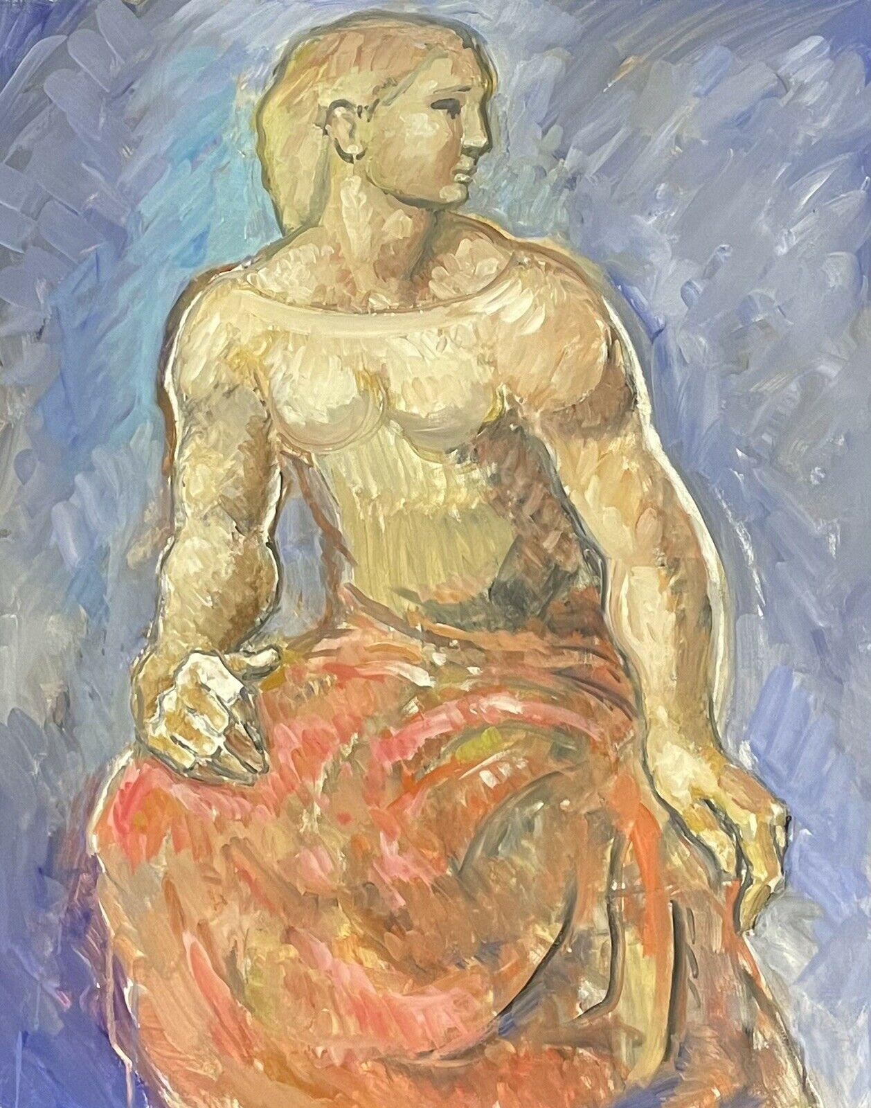 Robert Bouille Nude Painting - ROBERT BOUILLE (1926-2021) LARGE SURREALIST OIL PORTRAIT MUSCULAR NUDE MODEL