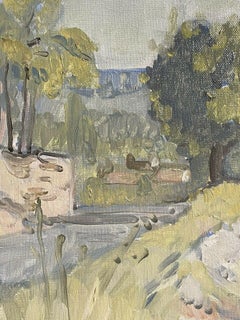 SIGNED FRENCH OIL - PROVENCE LANDSCAPE PASTEL COLORS GREEN LANDSCAPE TERRACOTTA