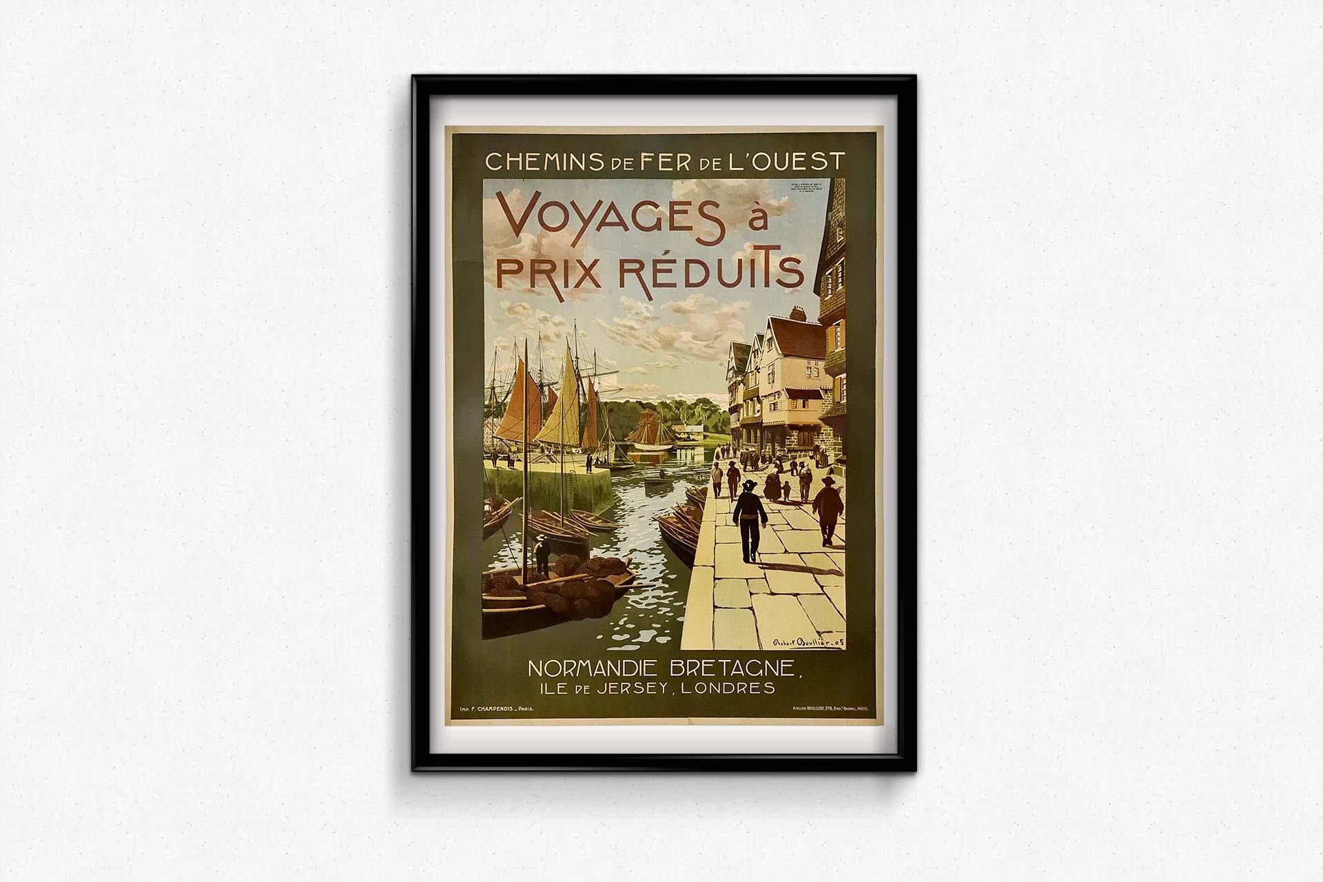 1905 Original poster for the Chemins de fer de l'Ouest Brittany Normandy London For Sale 2