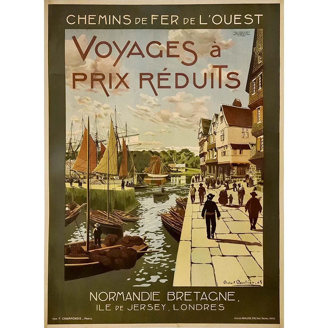 1905 Original poster for the Chemins de fer de l'Ouest Brittany Normandy London