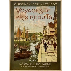 1905 Original poster for the Chemins de fer de l'Ouest Brittany Normandy London
