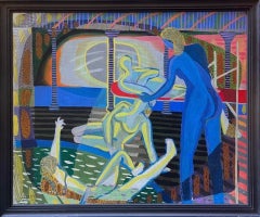 Nudi al bagno, dipinto francese firmato del XX secolo, di ispirazione cubista