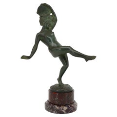 Antique Robert Bousquet French Art Deco Bronze Dancer Sculpture, Late 1910s