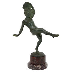 Robert Bousquet Escultura francesa Art Decó de bronce de una bailarina, finales de la década de 1910