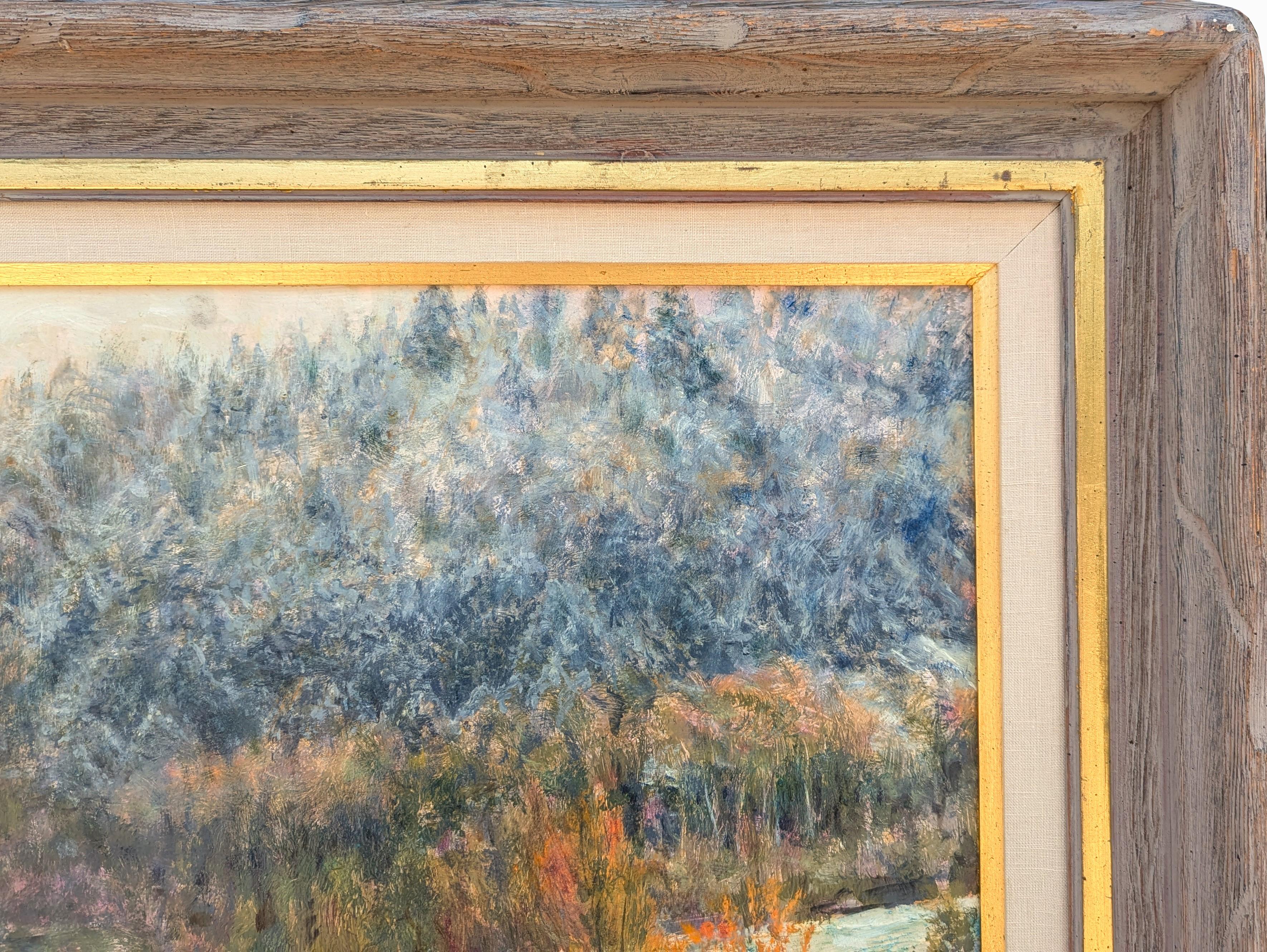 First Snowfall Naturalistische Wintergebirge-Landschaft eines Flusses durch Bäume (Braun), Landscape Painting, von Robert Boyle