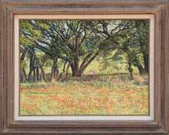 “Texas Oaks” Modern Pastoral Naturalistic Landscape of Trees & a Cow in a Field
