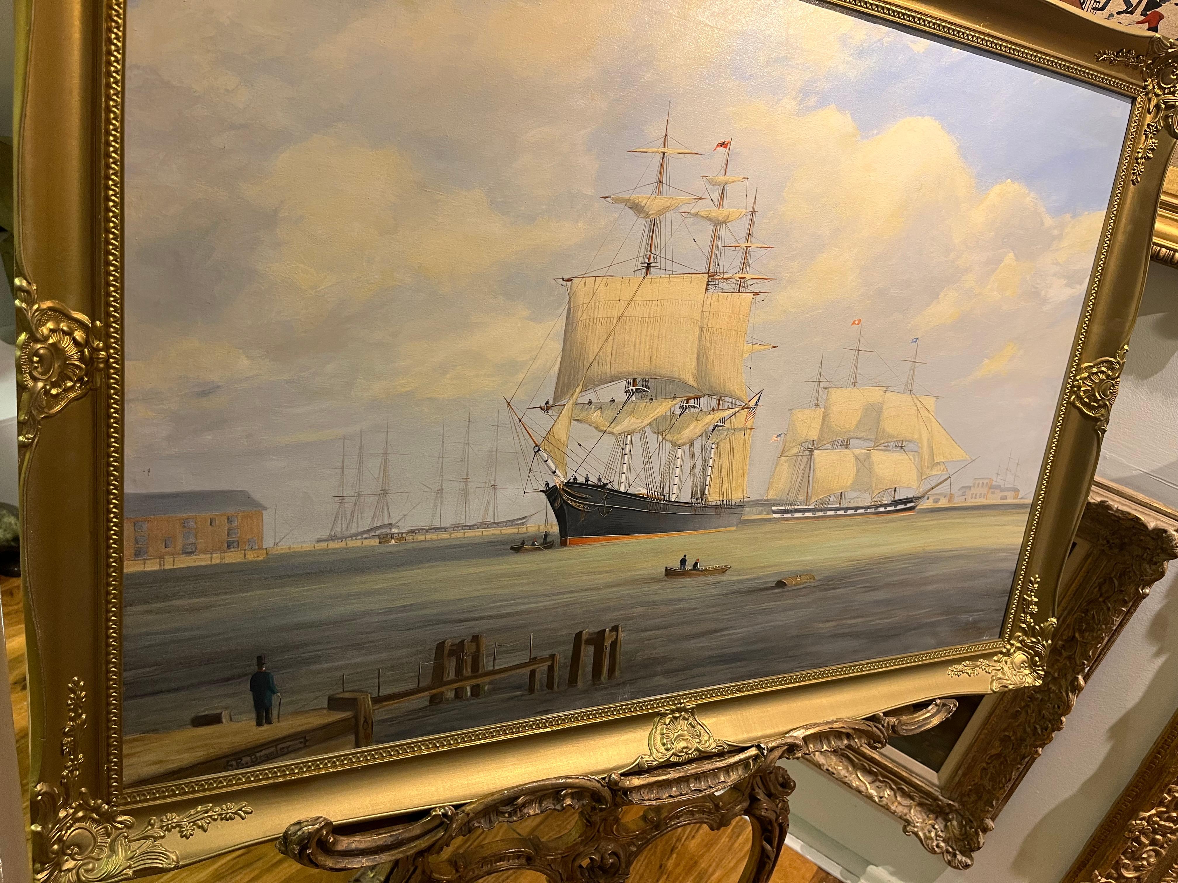 LARGE FINE OIL PAINTING By Robert Bradley NAVY ADMIRALTY NICE GOLD GILT FRAME For Sale 7