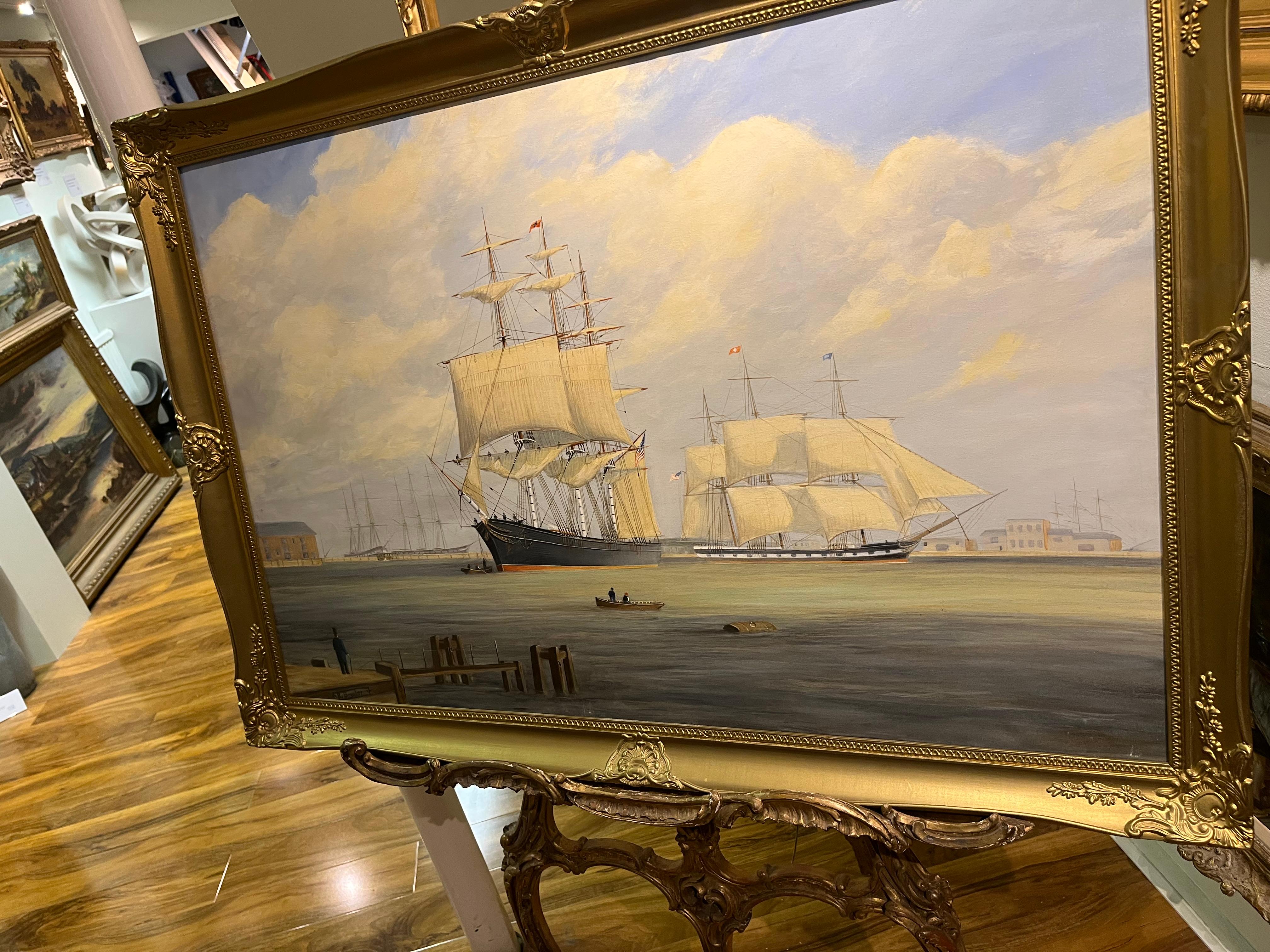 LARGE FINE OIL PAINTING By Robert Bradley NAVY ADMIRALTY NICE GOLD GILT FRAME For Sale 9